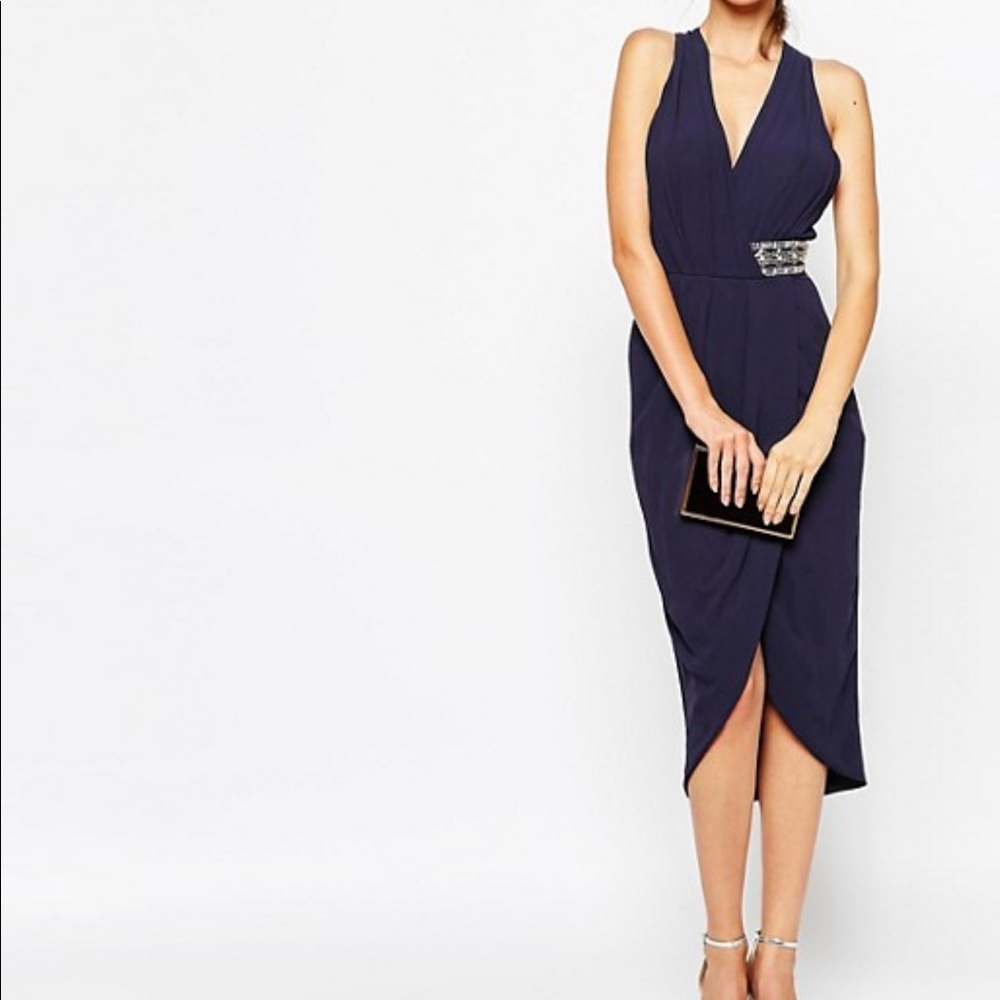 TFNC front plunge midi dress with embellishment